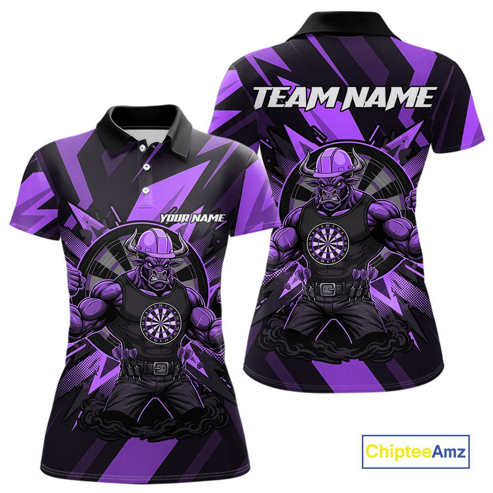 Purple Funny Muscle Bull Dartboard Custom Funny Darts Polo Shirt For Women  Dart Jerseys NYN1956