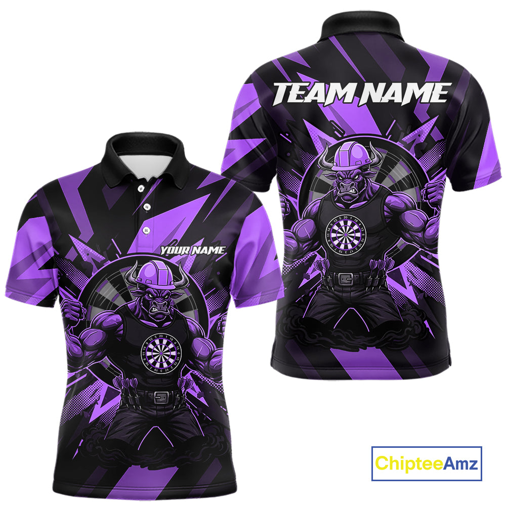 Purple Funny Muscle Bull Dartboard Custom Funny Darts Polo Shirt For Men Dart Jerseys NYN1956