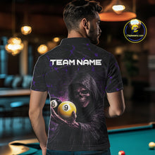 Load image into Gallery viewer, Purple Grunge Grim Reaper Hold 8 Ball &amp; 9 Ball Pool Men Billiard Shirt Custom Billiard Team Attire NYN2702