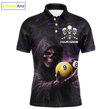 Load image into Gallery viewer, Purple Grunge Grim Reaper Hold 8 Ball &amp; 9 Ball Pool Men Billiard Shirt Custom Billiard Team Attire NYN2702
