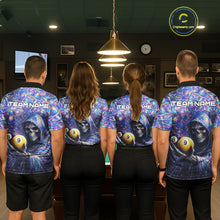 Load image into Gallery viewer, Holographic Grunge Grim Reaper Hold 8 Ball 9 Ball Pool Women Billiard Shirt Custom Billiard Team Attire NYN2704