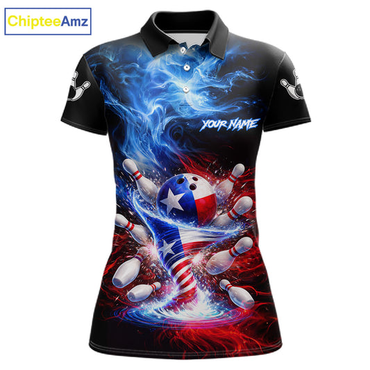 Personalized Fire Flame Texas Flag Tornado Bowling Team Shirts For Women Patriotic Bowling Gifts NYN2722