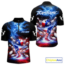 Load image into Gallery viewer, Personalized Fire Flame Texas Flag Tornado Bowling Team Shirts For Men Patriotic Bowling Gifts NYN2722