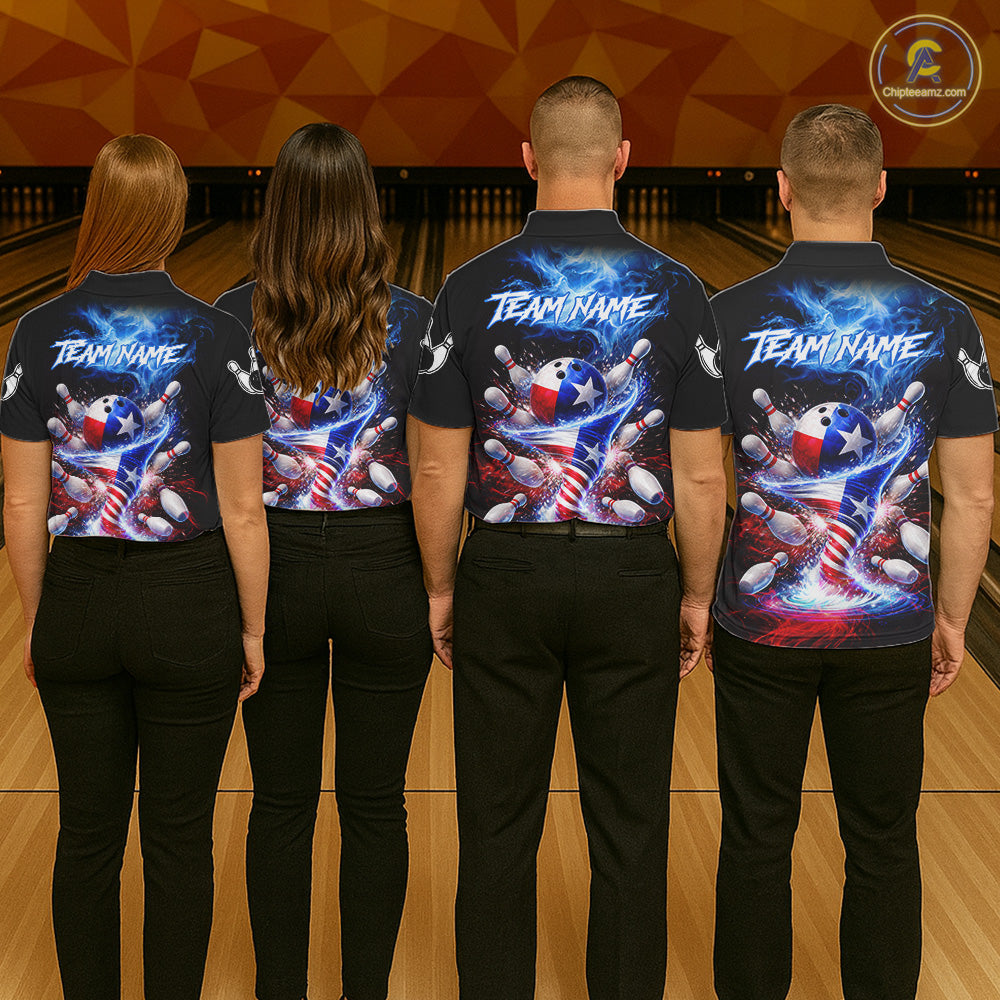 Personalized Fire Flame Texas Flag Tornado Bowling Team Shirts For Women Patriotic Bowling Gifts NYN2722