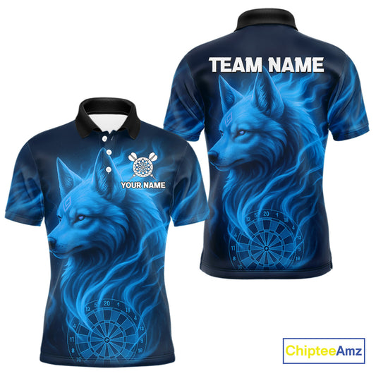 Blue Flaming Wolf Dartboard Darts Shirt For Men - Custom Team Jersey For Players NYN0575