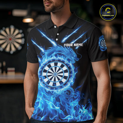 Custom Lightning Dragon Blue Flames Dartboard Dart Men Polo Jerseys Dart Team Shirt NYN1701