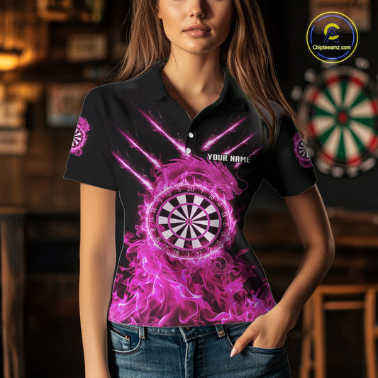 Custom Lightning Dragon Pink Flames Dartboard Dart Women Polo Jerseys Dart Team Shirt NYN1703