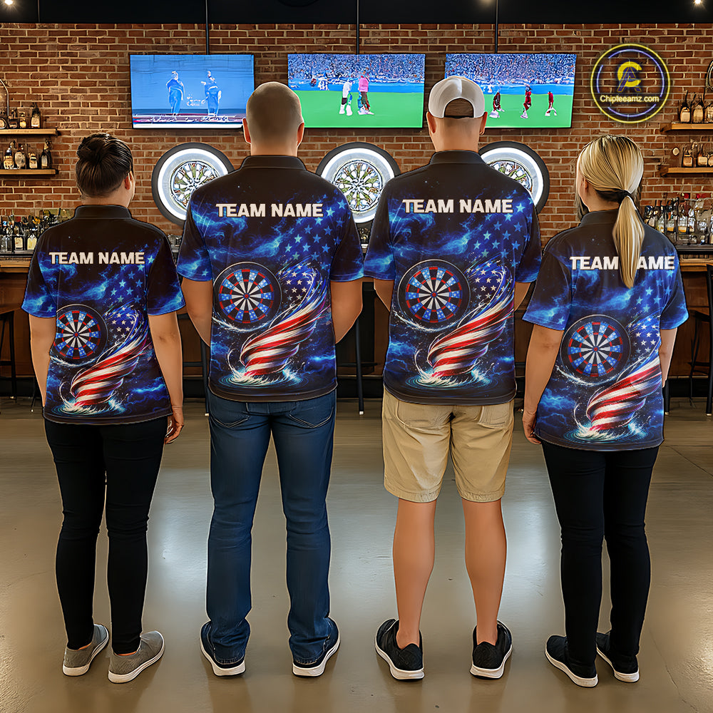 American Flag Dartboard Tornado Men Darts Quarter-zip Shirt Custom Patriotic Funny Dart Team Jerseys NYN2525