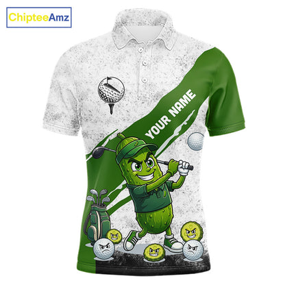Funny Pickle Mens Golf Polo Team Shirt Custom Green And White Grunge Clothing Golf Tops NYN3261
