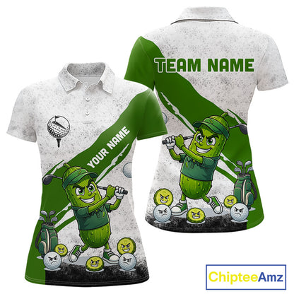 Funny Pickle Womens Golf Polo Team Shirt Custom Green And White Grunge Clothing Golf Tops NYN3261