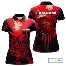 Load image into Gallery viewer, Custom Red Grunge Skull Dartboard Patriotic Dart Women Polo Jerseys US Flag Dart Shirt NYN1714