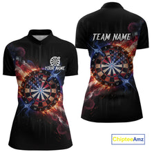 Load image into Gallery viewer, Custom Colorful US Flag Smoke Dartboard Women Darts Quarter-Zip Shirt Patriotic Dart Gifts NYN1992