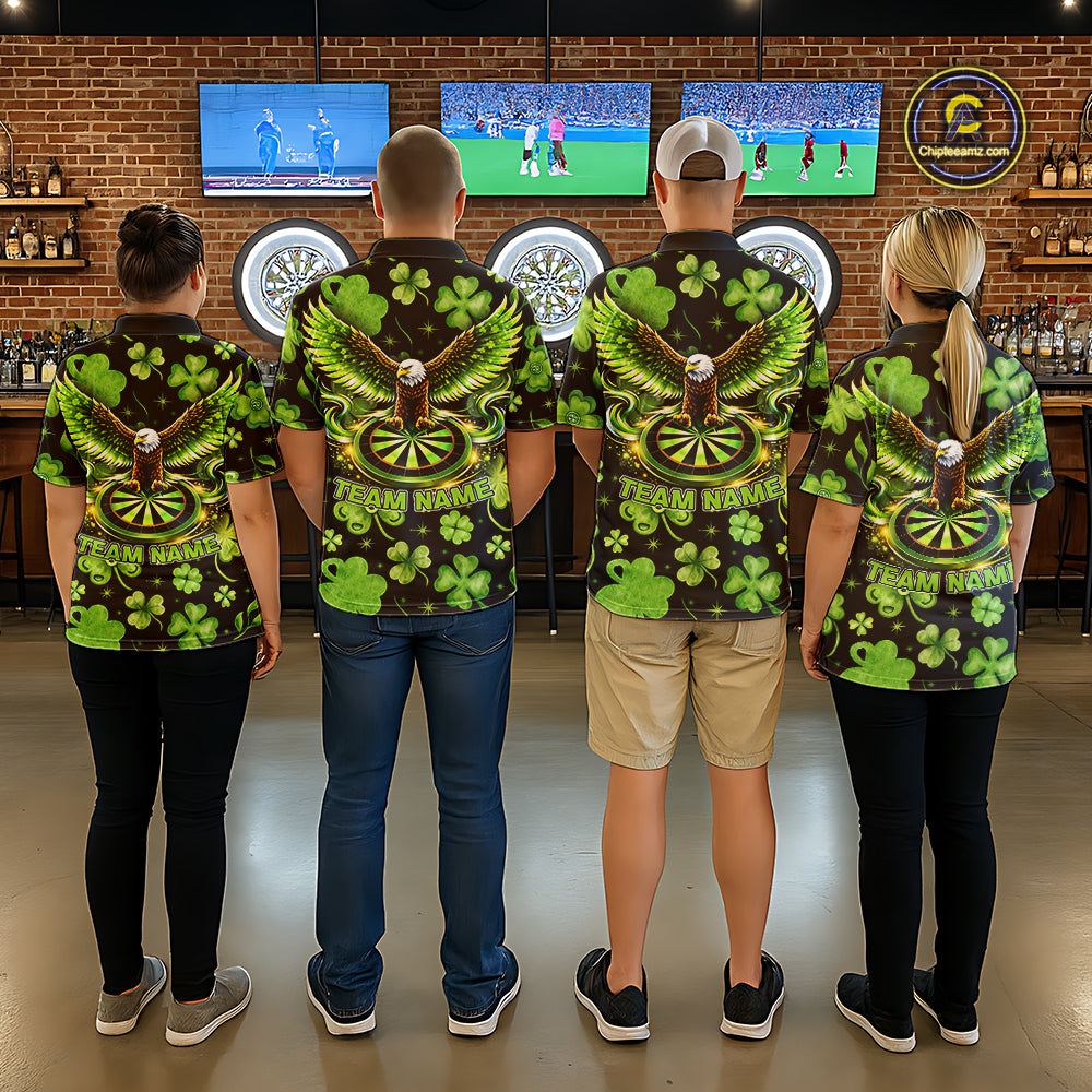 Funny Eagle Dartboard Shamrock Women Darts Polo Shirt Custom St Patrick's Day Darts Team Jersey NYN2531