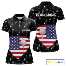 Load image into Gallery viewer, Personalized American Flag Womens Golf Polo Shirts Custom Patriotic Golf Ball Team Jerseys NYN3096