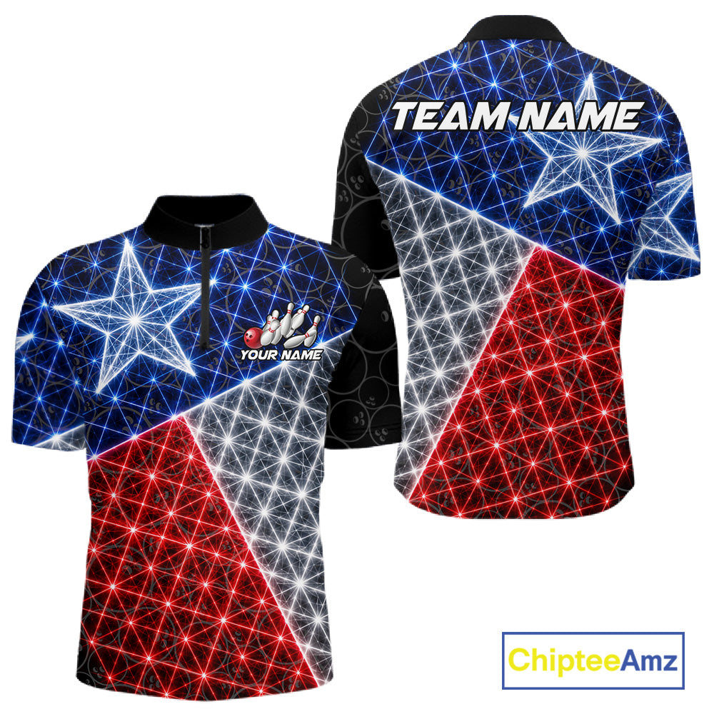Lightning Texas Flag Black Bowling Shirts For Men Custom Patriotic Team Bowling Jersey NYN3273