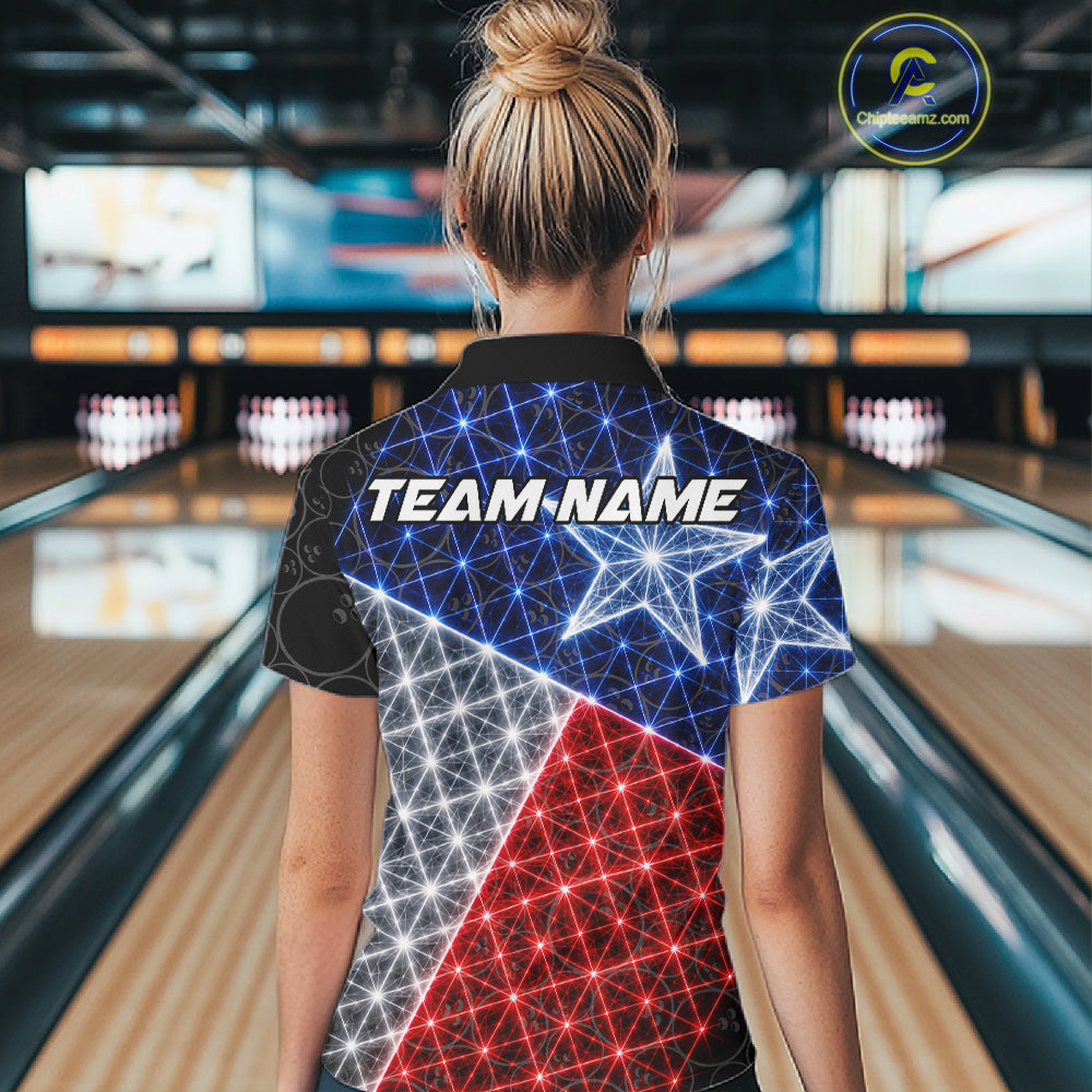 Lightning Texas Flag Black Bowling Shirts For Women Custom Patriotic Team Bowling Jersey NYN3273