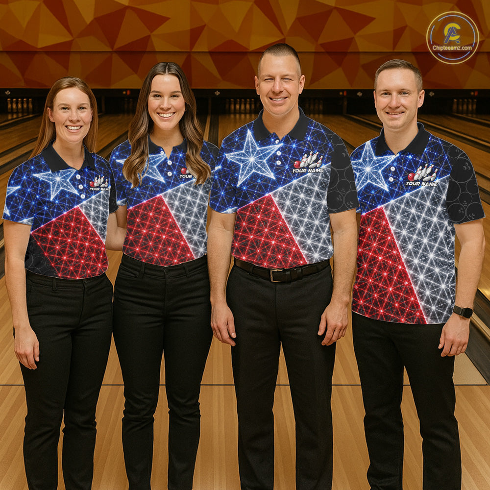 Lightning Texas Flag Black Bowling Shirts For Men Custom Patriotic Team Bowling Jersey NYN3273