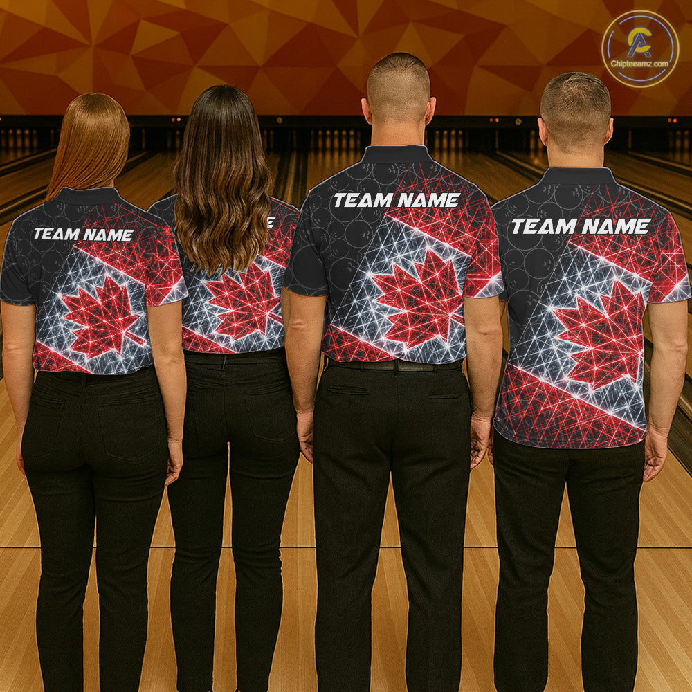 Lightning Canada Flag Black Bowling Shirts For Men Custom Patriotic Team Bowling Jersey NYN3274