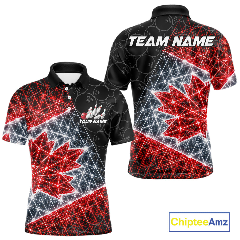 Lightning Canada Flag Black Bowling Shirts For Men Custom Patriotic Team Bowling Jersey NYN3274