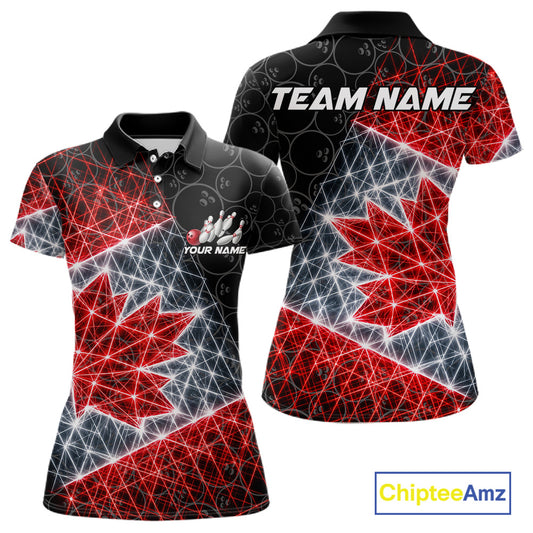Lightning Canada Flag Black Bowling Shirts For Women Custom Patriotic Team Bowling Jersey NYN3274