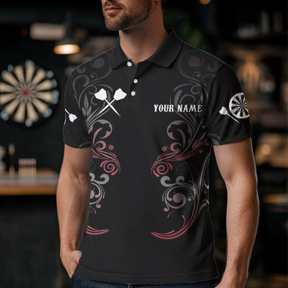 Personalized Skull Black Grunge Polo & 1/4 Zip Darts Shirt For Men, Dart Team Jerseys NYN0005