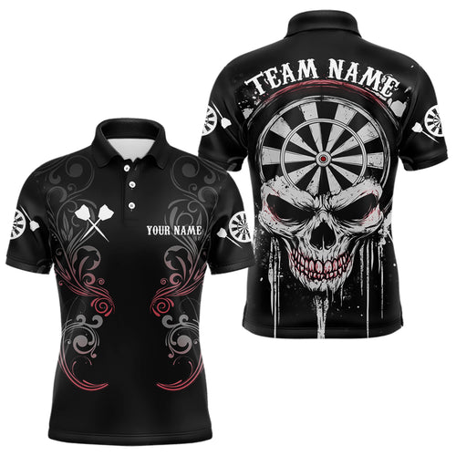 Personalized Skull Black Grunge Polo & 1/4 Zip Darts Shirt For Men, Dart Team Jerseys NYN0005