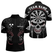 Load image into Gallery viewer, Personalized Skull Black Grunge Polo &amp; 1/4 Zip Darts Shirt For Men, Dart Team Jerseys NYN0005