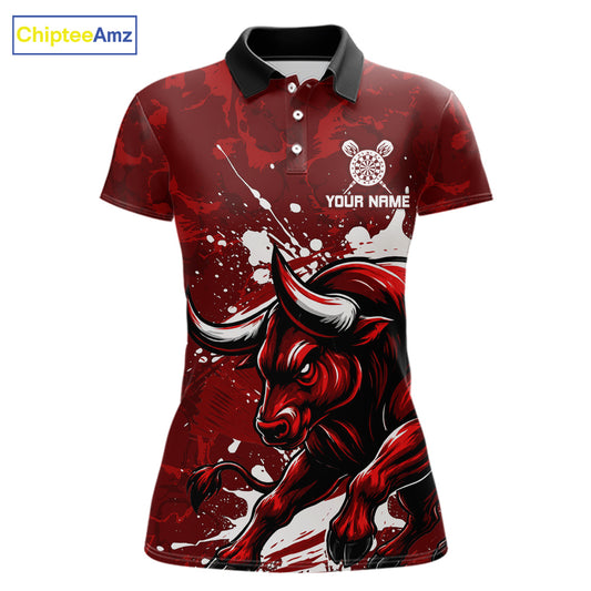 Custom White And Red Splatter Darts Polo & 1/4 Zip Shirt For Women Funny Bull Darts Team Jerseys NYN2891