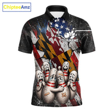 Load image into Gallery viewer, Funny Sad Pins Maryland US Flag men's bowling polo shirt, patriotic bowling jersey, custom team shirt