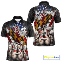 Load image into Gallery viewer, Funny Sad Pins Maryland US Flag men's bowling polo shirt, patriotic bowling jersey, custom team shirt