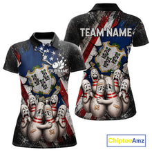 Load image into Gallery viewer, Funny Sad Pins Connecticut US Flag women's bowling polo shirt, patriotic bowling team jersey, custom bowling apparel