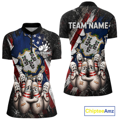 Funny Sad Pins Connecticut US Flag women's bowling quarter zip shirt, personalized bowling uniform