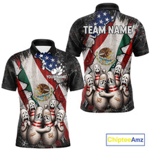Load image into Gallery viewer, Funny Sad Pins Mexican US Flag men's bowling polo shirt, patriotic bowling jersey, personalized team apparel