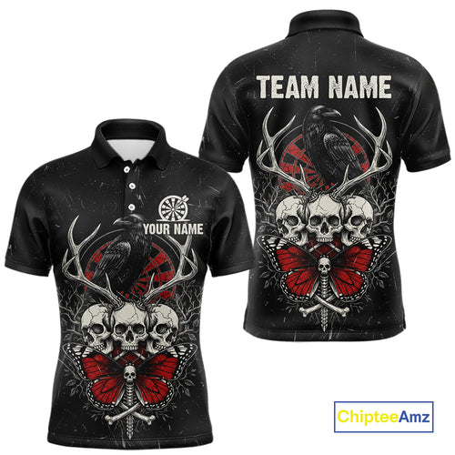 Red Skulls Butterfly Grunge Dartboard Custom Darts Polo Shirt For Men Retro Dart Gifts NYN2002
