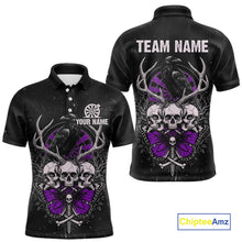 Load image into Gallery viewer, Purple Skulls Butterfly Grunge Dartboard Custom Darts Polo Shirt For Men Retro Dart Gifts NYN2003