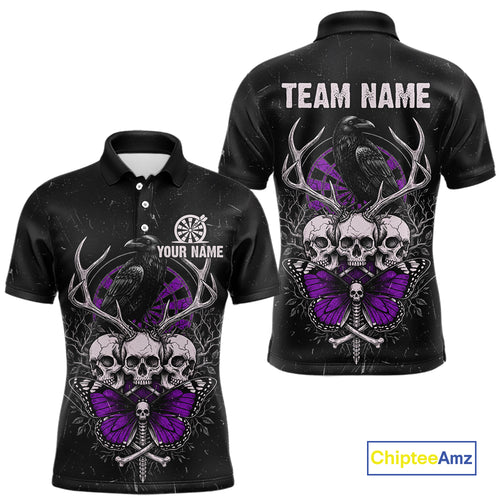 Purple Skulls Butterfly Grunge Dartboard Custom Darts Polo Shirt For Men Retro Dart Gifts NYN2003