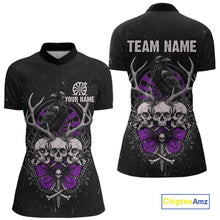Load image into Gallery viewer, Purple Skulls Butterfly Grunge Dartboard Custom Darts Quarter-Zip Shirt For Women Retro Dart Gifts NYN2003