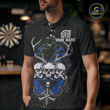 Load image into Gallery viewer, Blue Skulls Butterfly Grunge Dartboard Custom Darts Polo Shirt For Men Retro Dart Gifts NYN2004