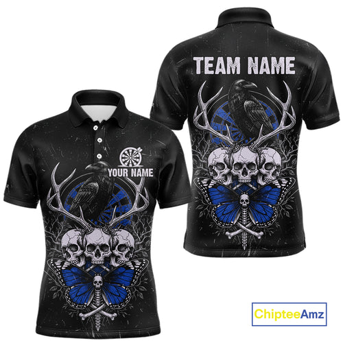 Blue Skulls Butterfly Grunge Dartboard Custom Darts Polo Shirt For Men Retro Dart Gifts NYN2004