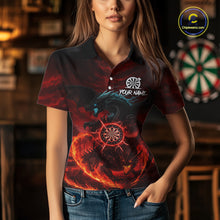 Load image into Gallery viewer, Double Dragon Red &amp; Blue Flaming Dartboard Custom Polo Darts Shirt For Women Dart Gifts NYN2009