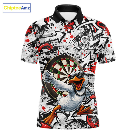 Personalized White & Red Graffiti Darts Men Polo & 1/4-Zip Dart Shirt Funny Duck Dart Team Jerseys NYN2901