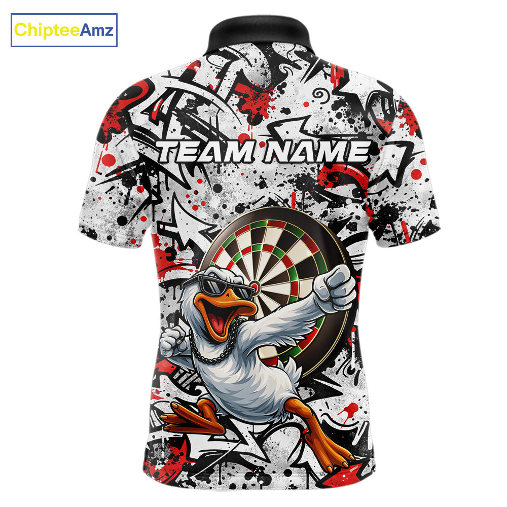 Personalized White & Red Graffiti Darts Men Polo & 1/4-Zip Dart Shirt Funny Duck Dart Team Jerseys NYN2901