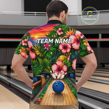 Monstera Pattern Funny Men Bowling Shirt Custom Summer Tropical Youth Bowling Shirts NYN3278