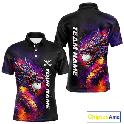 Colorful Dragon men's golf polo shirt, dragon golf apparel, splatter golf team shirt, men's golf clothing, custom golf attire