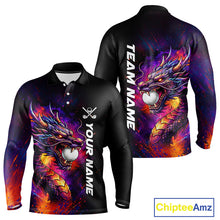 Load image into Gallery viewer, Colorful Dragon men's golf long sleeves polo shirt, dragon golf apparel, splatter golf team shirt, men's golf clothing, custom golf attire