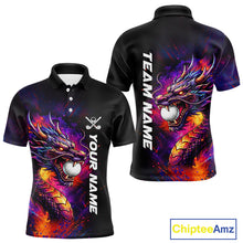 Load image into Gallery viewer, Colorful Dragon men's golf polo shirt, dragon golf apparel, splatter golf team shirt, men's golf clothing, custom golf attire
