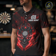 Load image into Gallery viewer, Red Skull Lightning Thunder Grunge Dartboard Custom Men Polo Darts Shirt Dart Gifts NYN2013