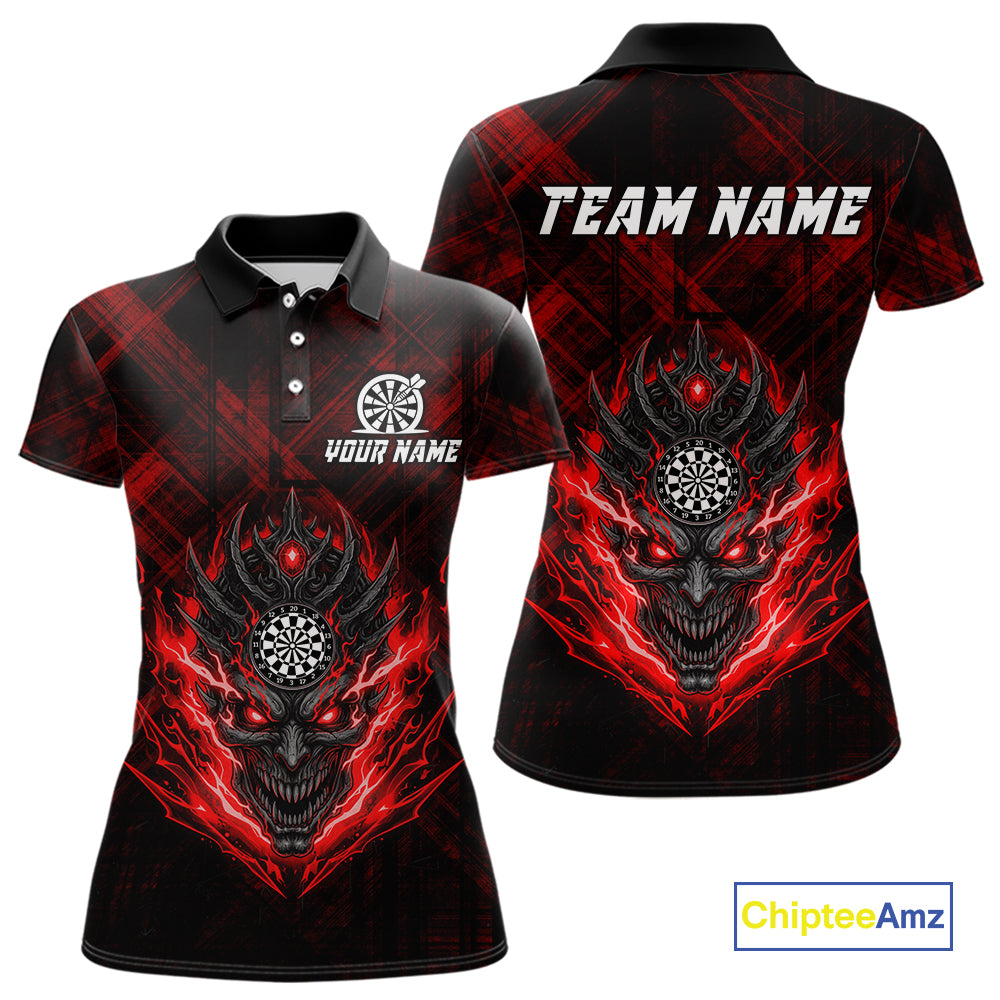 Red Skull Lightning Thunder Grunge Dartboard Custom Women Polo Darts Shirt Dart Gifts NYN2013
