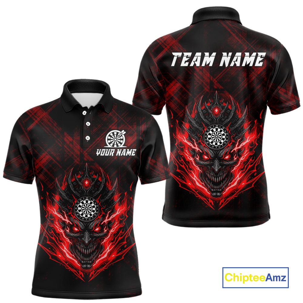 Red Skull Lightning Thunder Grunge Dartboard Custom Men Polo Darts Shirt Dart Gifts NYN2013