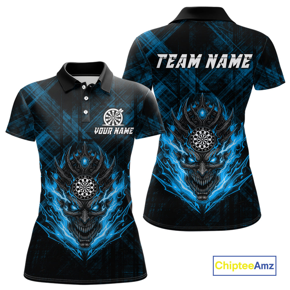 Blue Skull Lightning Thunder Grunge Dartboard Custom Women Polo Darts Shirt Dart Gifts NYN2014